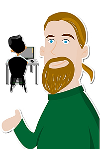 Image of Lubos Novak and customer working at a computer